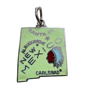 Vintage New Mexico State Souvenir Charm Silver Tone Enamel Japan Santa Fe 3.1g